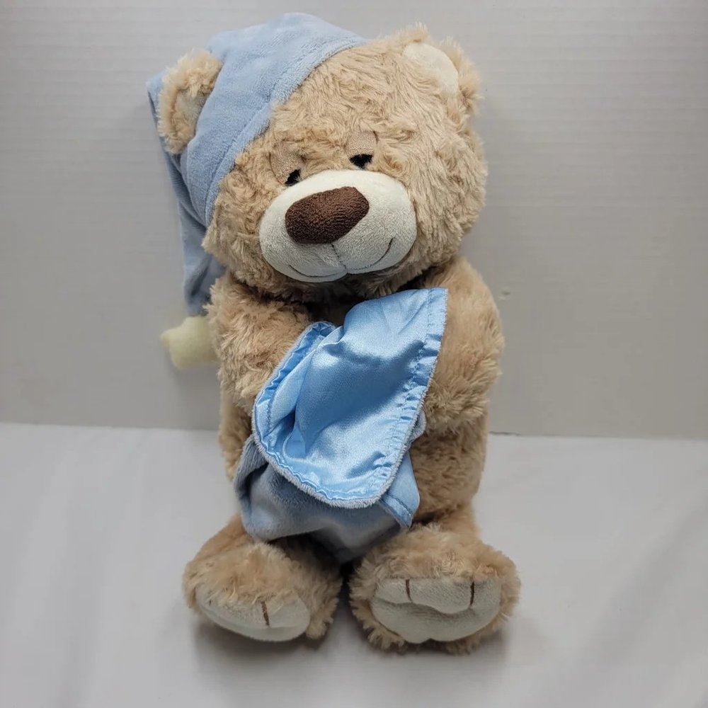 Toys R Us Sleepy Brown Teddy Bear with Blanket Stuffed Animal Plush 11" Soft